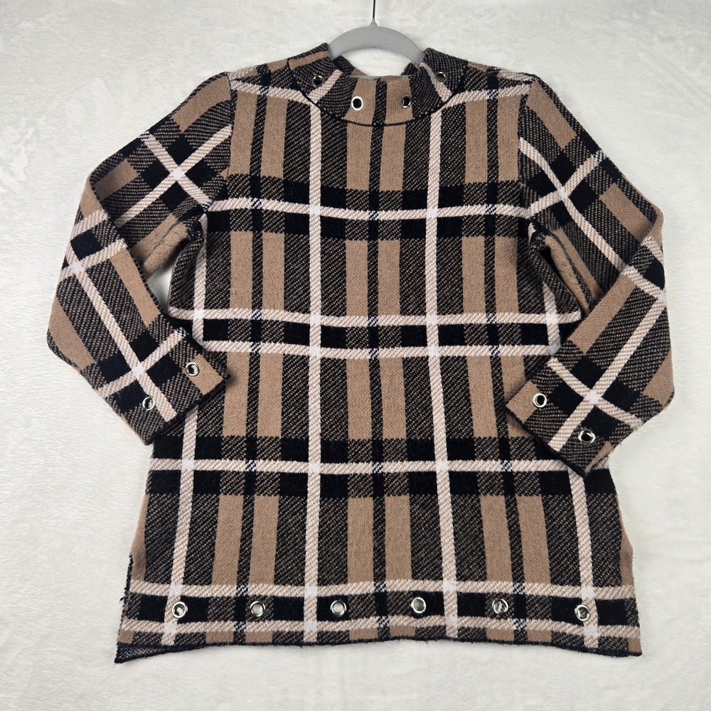 Belldini Womens Brown Black Plaid Sweater‎ Size Small Long Sleeve Grommets